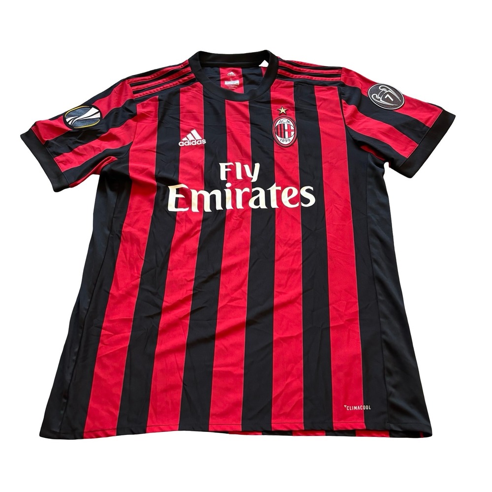 Adidas AC Milan 2017-18 Home Jersey Bonucci 19 Mens Large Red Black Soccer Shirt